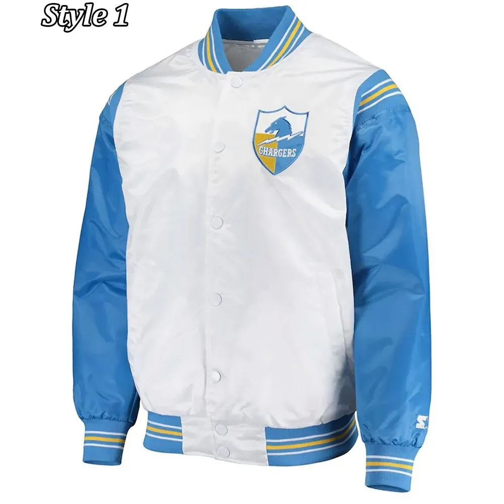 LA Chargers Renegade Throwback White and Powder Blue Satin Jacket USA Jackets