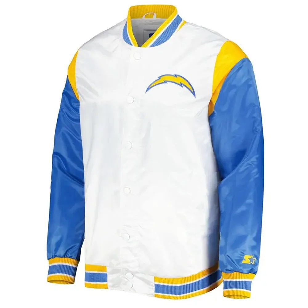 LA Chargers Throwback Pitch Satin Blue And White Jacket USA Jackets