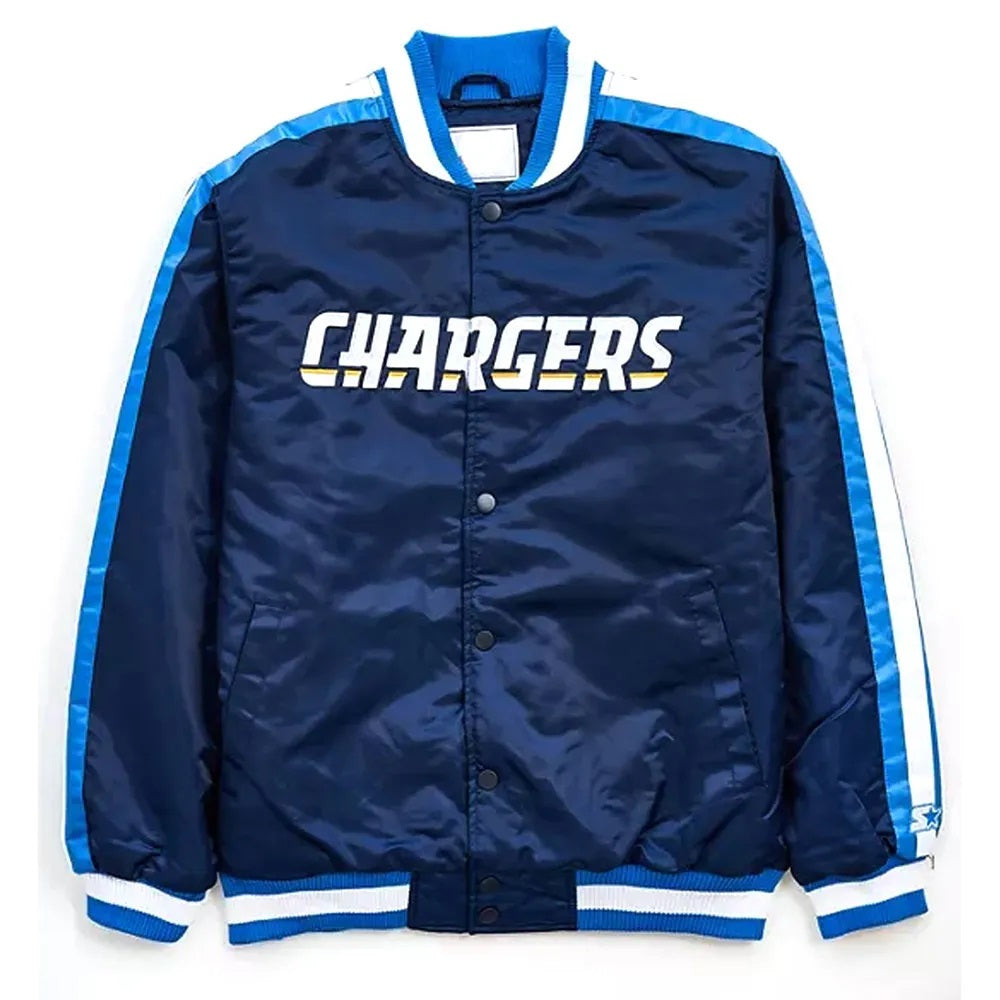 Los Angeles Chargers Striped Navy Blue Satin Jacket USA Jackets
