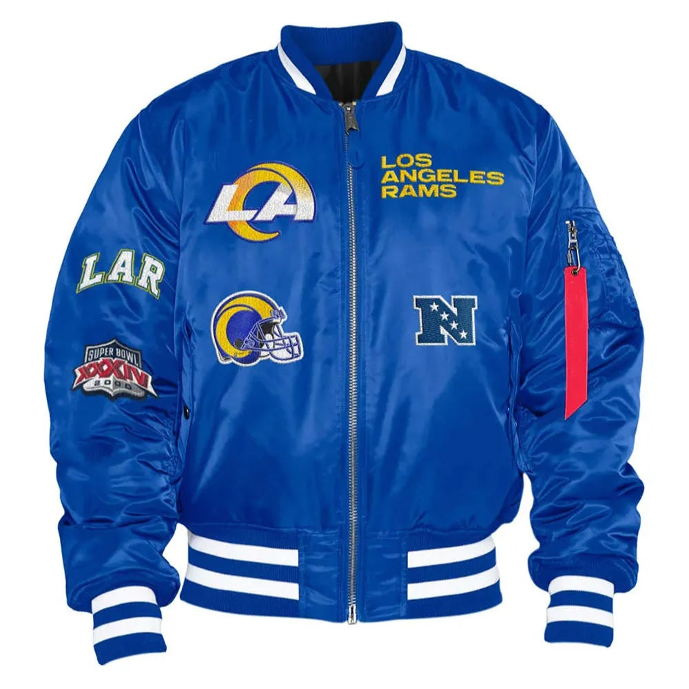 LA Rams Bomber MA-1 Royal Satin Jacket USA Jackets