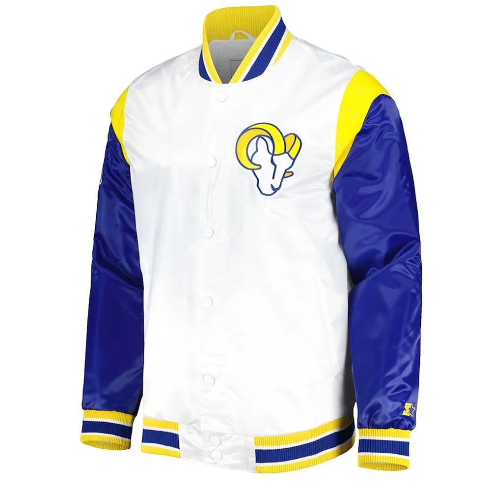 LA Rams Throwback Warm Up Pitch Varsity Satin Jacket USA Jackets