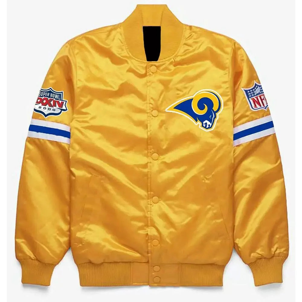 Los Angeles Rams Super Bowl XXXIV Yellow Satin Jacket USA Jackets