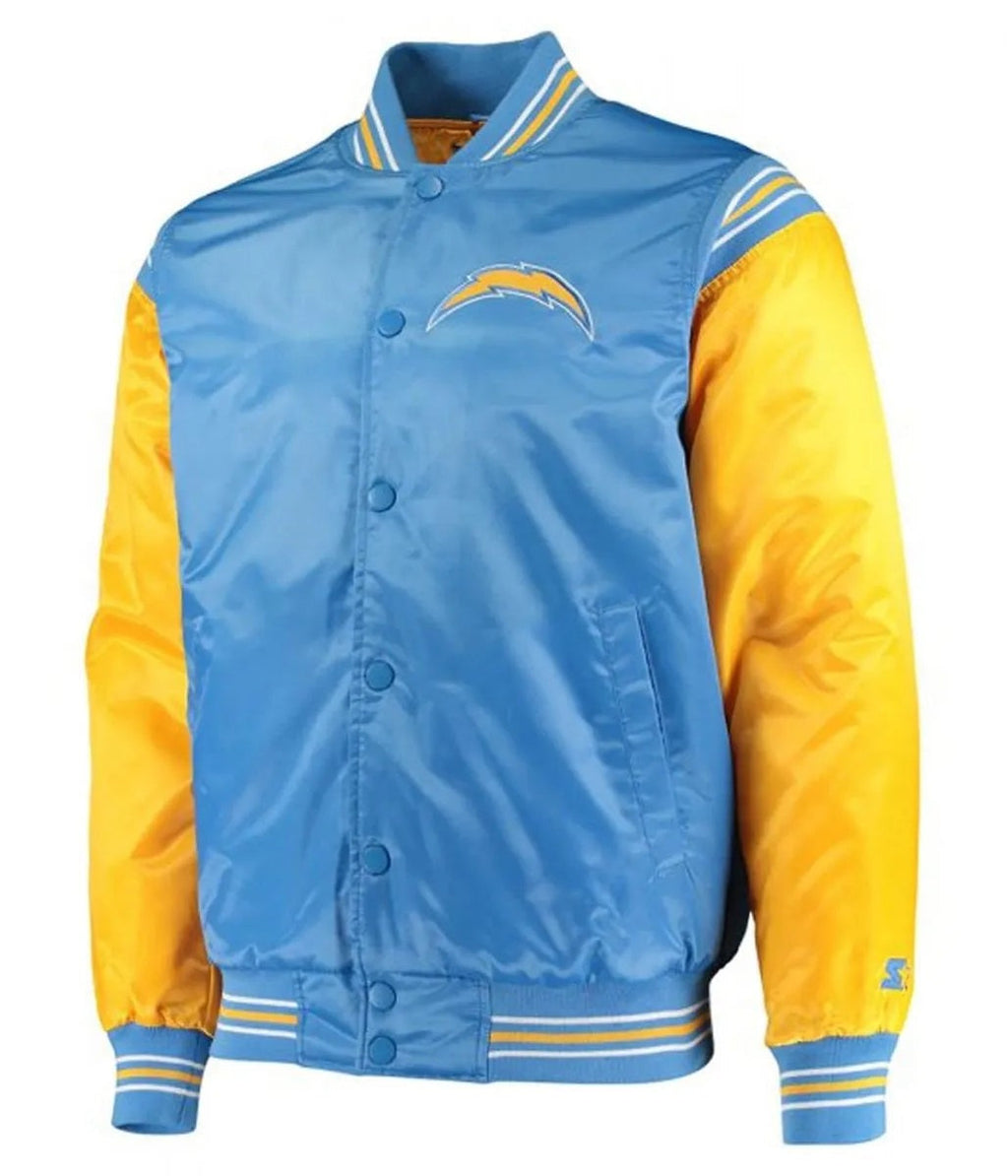 LA Chargers Light Blue and Yellow Satin Jacket USA Jackets