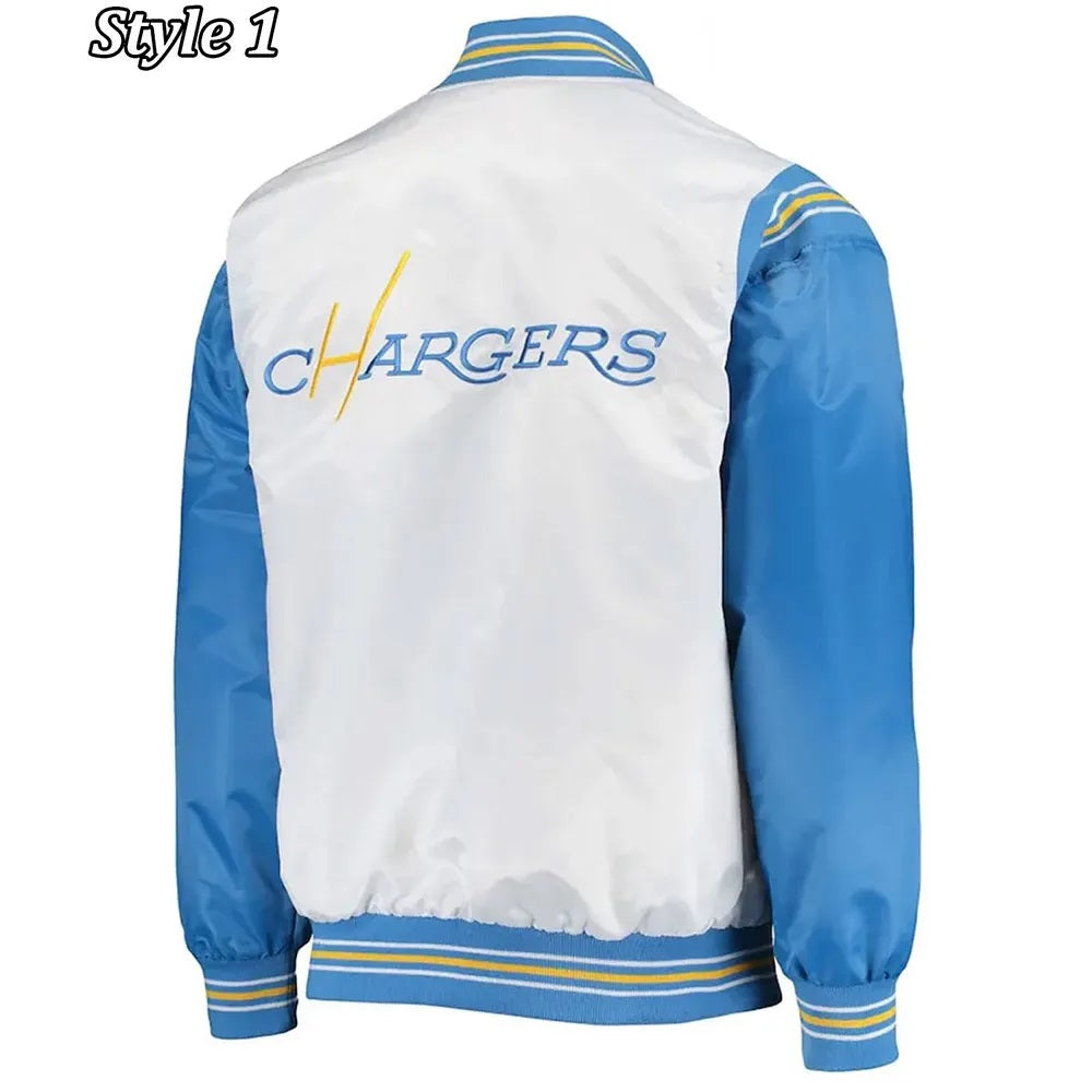 LA Chargers Renegade Throwback White and Powder Blue Satin Jacket USA Jackets