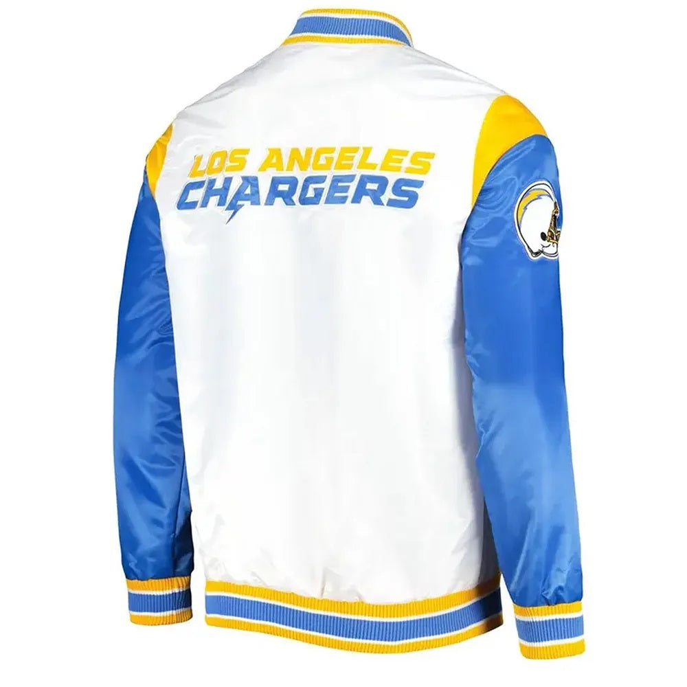 LA Chargers Throwback Pitch Satin Blue And White Jacket USA Jackets