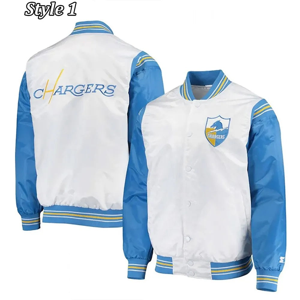LA Chargers Renegade Throwback White and Powder Blue Satin Jacket USA Jackets