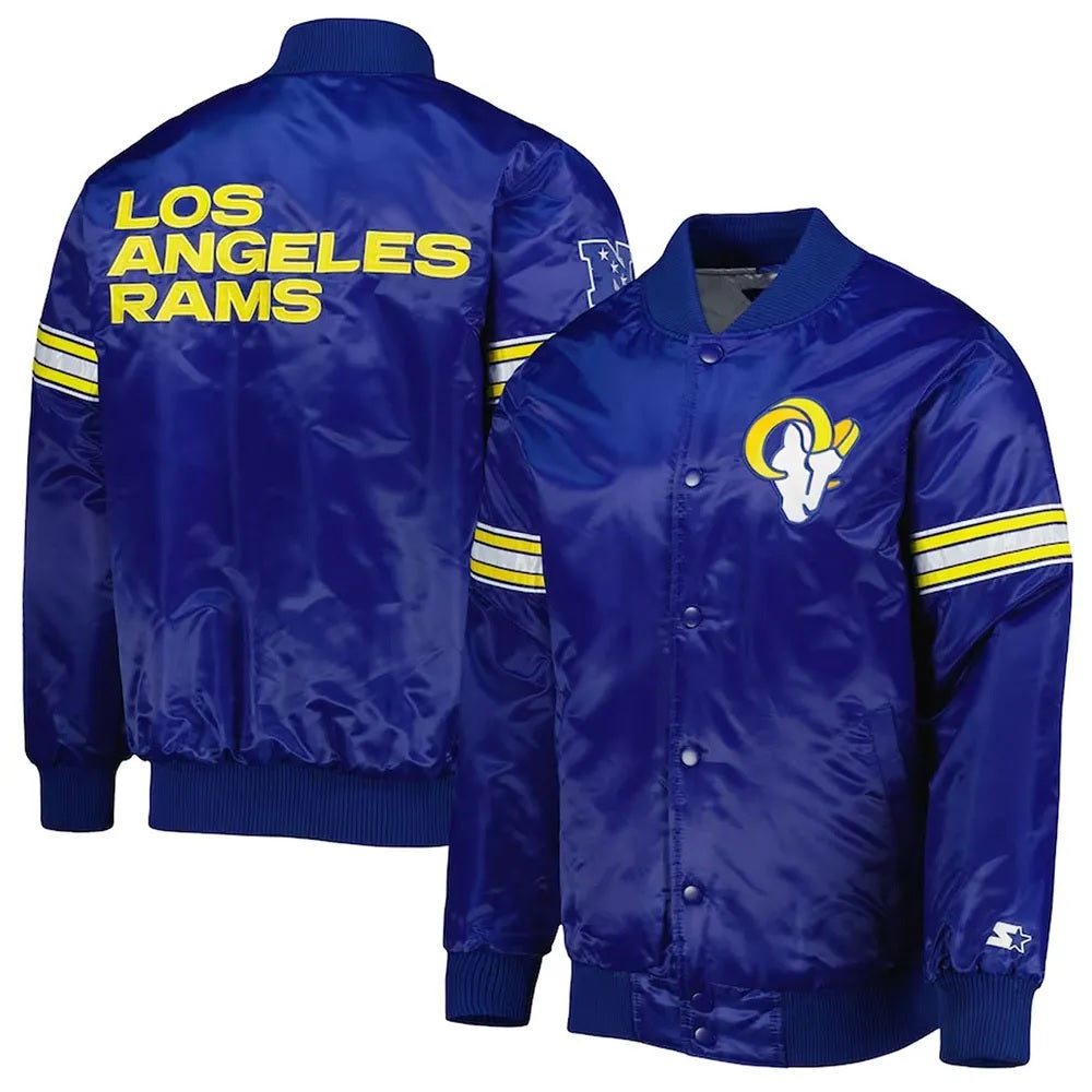 LA Rams Pick and Roll Blue Satin Jacket USA Jackets