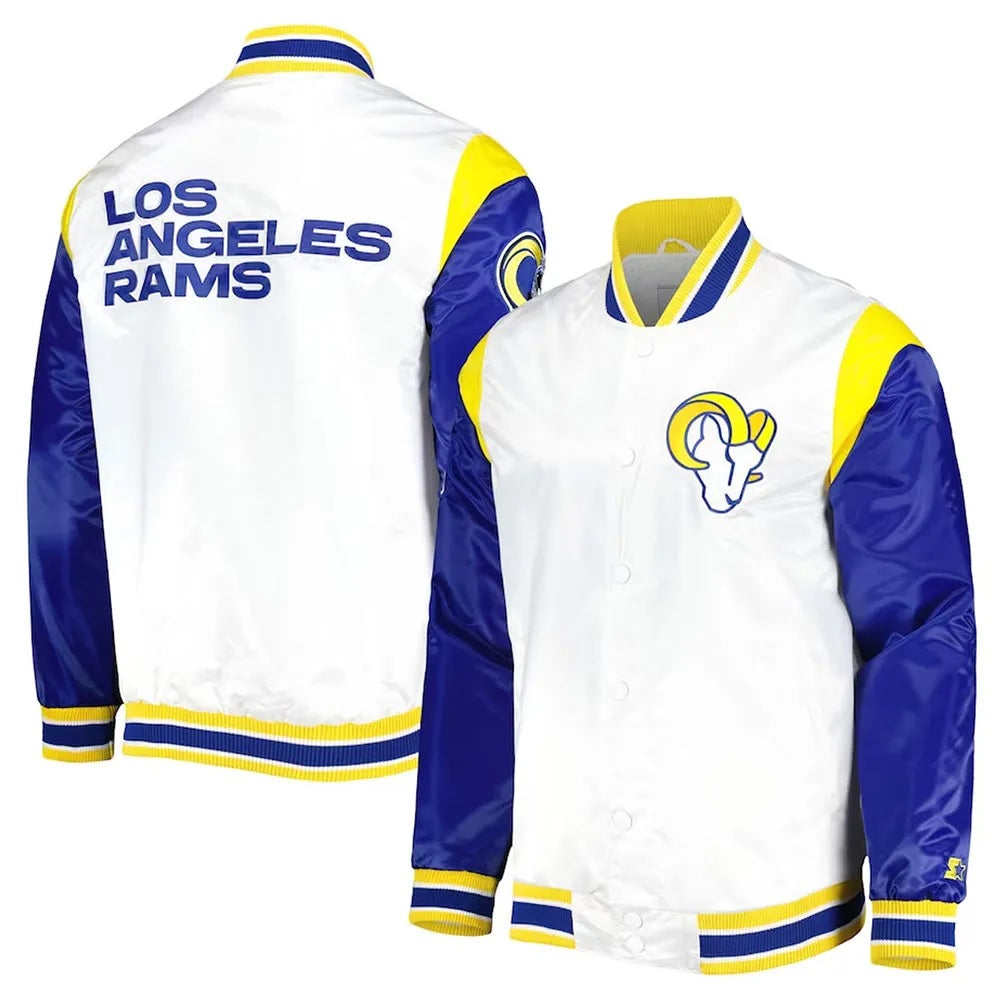 LA Rams Throwback Warm Up Pitch Varsity Satin Jacket USA Jackets