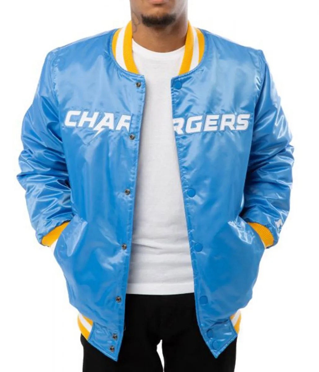 LA Chargers Bomber Blue And White Jacket USA Jackets