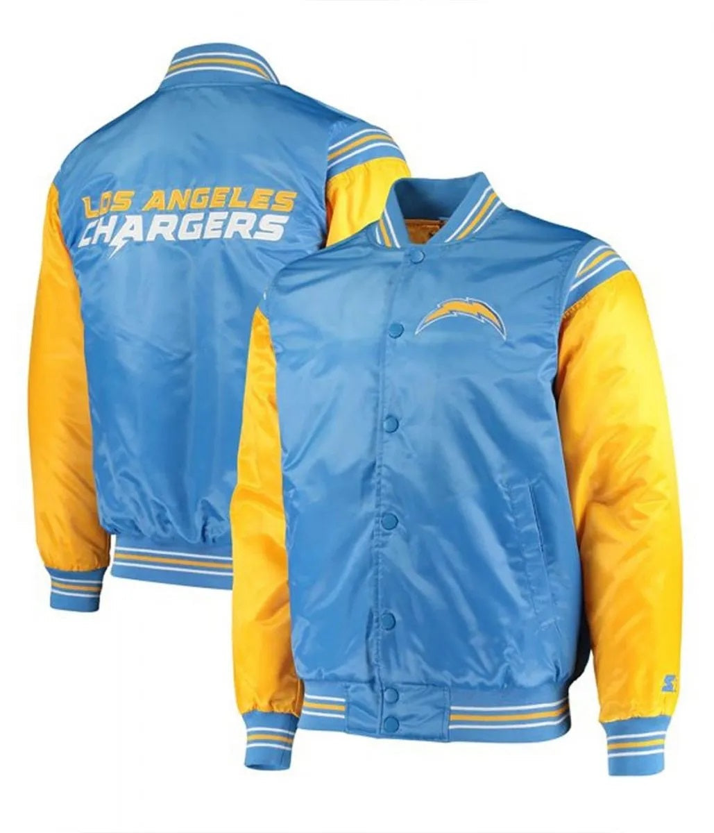 LA Chargers Light Blue and Yellow Satin Jacket USA Jackets