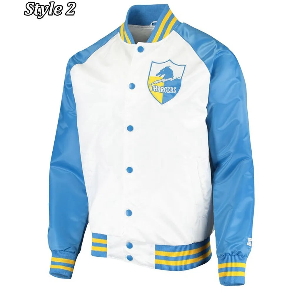 LA Chargers Renegade Throwback White and Powder Blue Satin Jacket USA Jackets