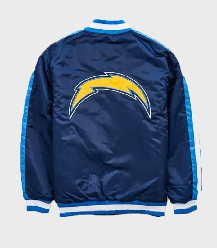 Los Angeles Chargers Striped Navy Blue Satin Jacket USA Jackets