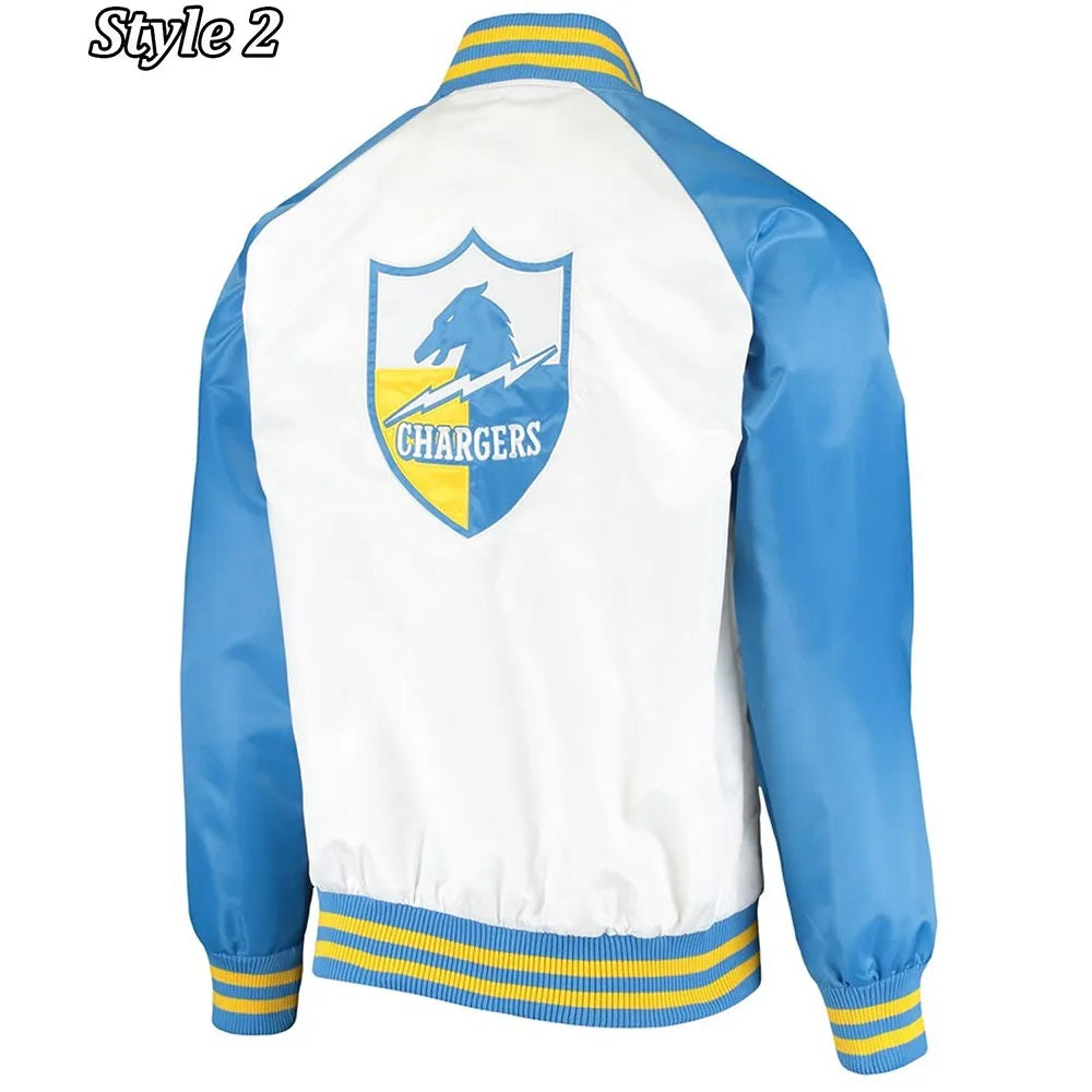 LA Chargers Renegade Throwback White and Powder Blue Satin Jacket USA Jackets