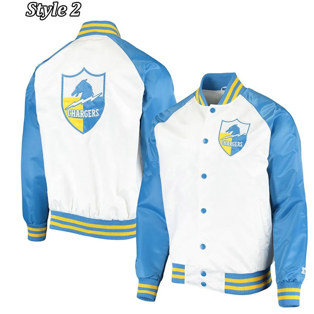 LA Chargers Renegade Throwback White and Powder Blue Satin Jacket USA Jackets
