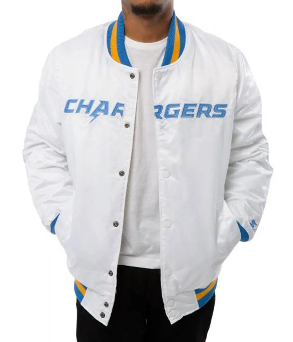 LA Chargers Bomber Blue And White Jacket USA Jackets