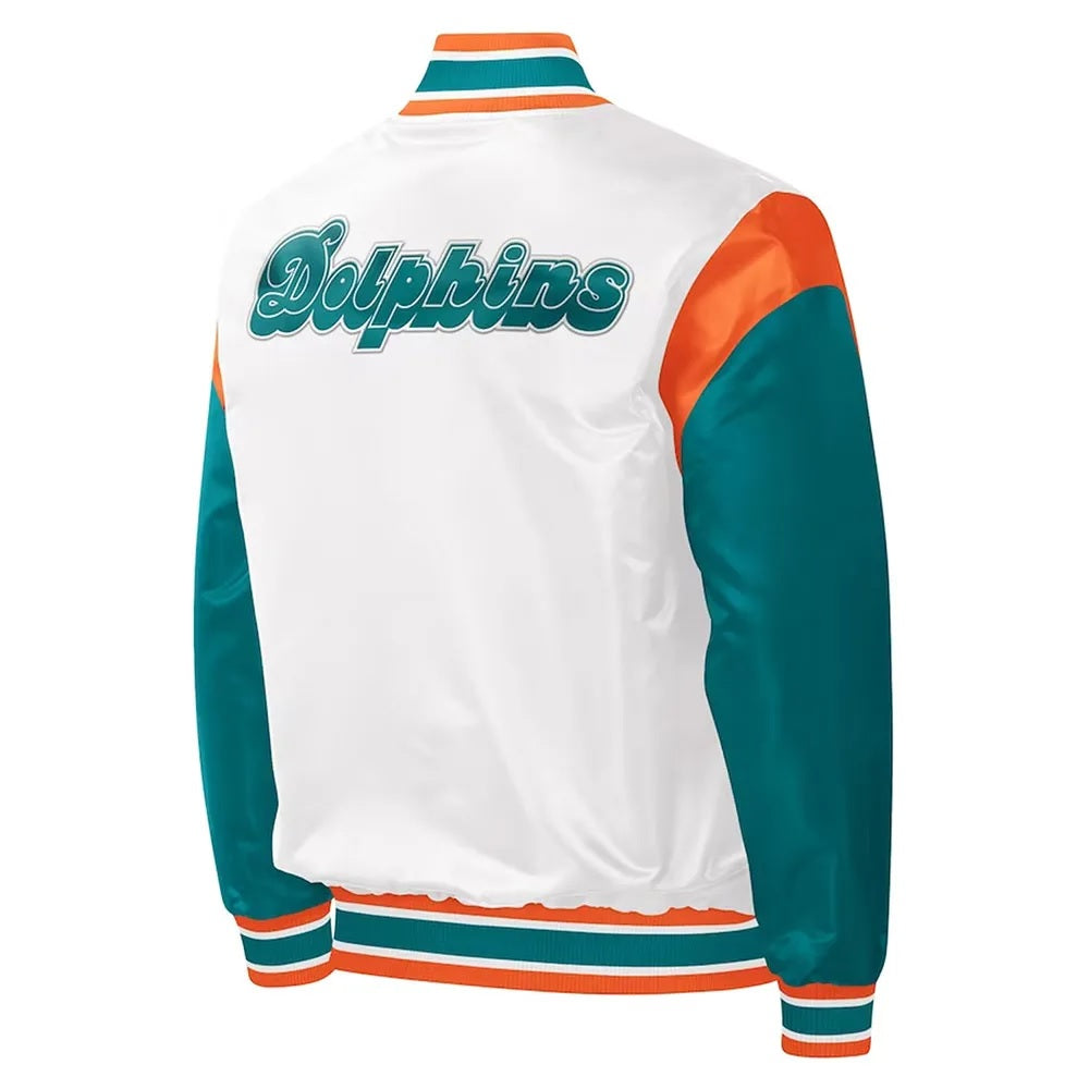 Miami Dolphins Throwback Warm Up Pitch White Satin Jacket USA Jackets