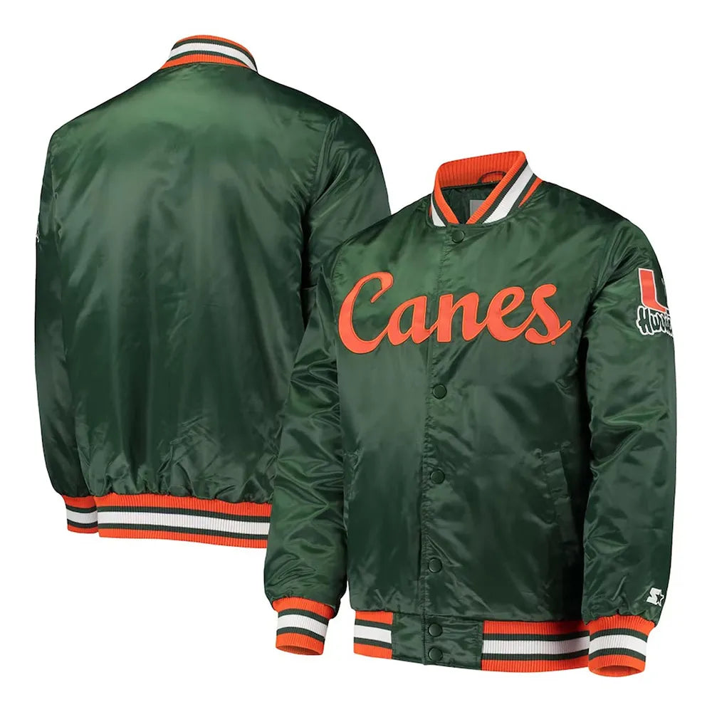 Miami Hurricanes OLine Green Satin Jacket