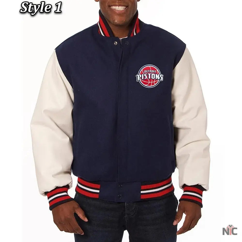 Navy White Detroit Pistons Varsity Jacket Clanton Jacket