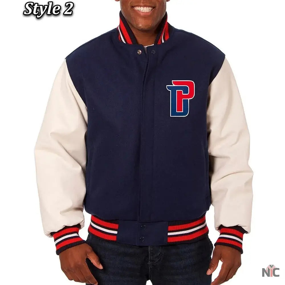 Navy White Detroit Pistons Varsity Jacket Clanton Jacket