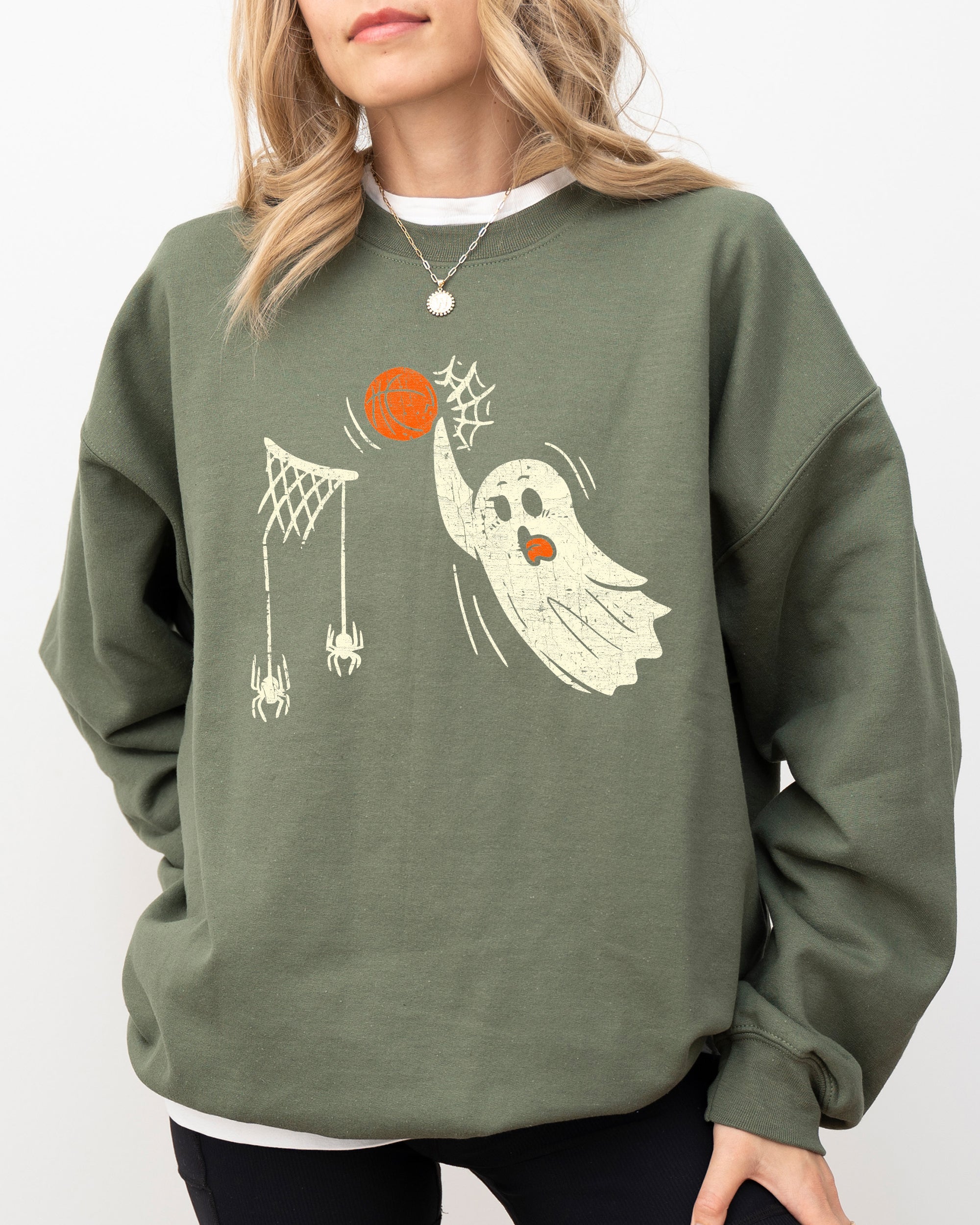 Basketball Ghost, Spooky, Skeleton, Funny, Witch, Aesthetic, Meme, Halloween, Costume Sweatshirt
