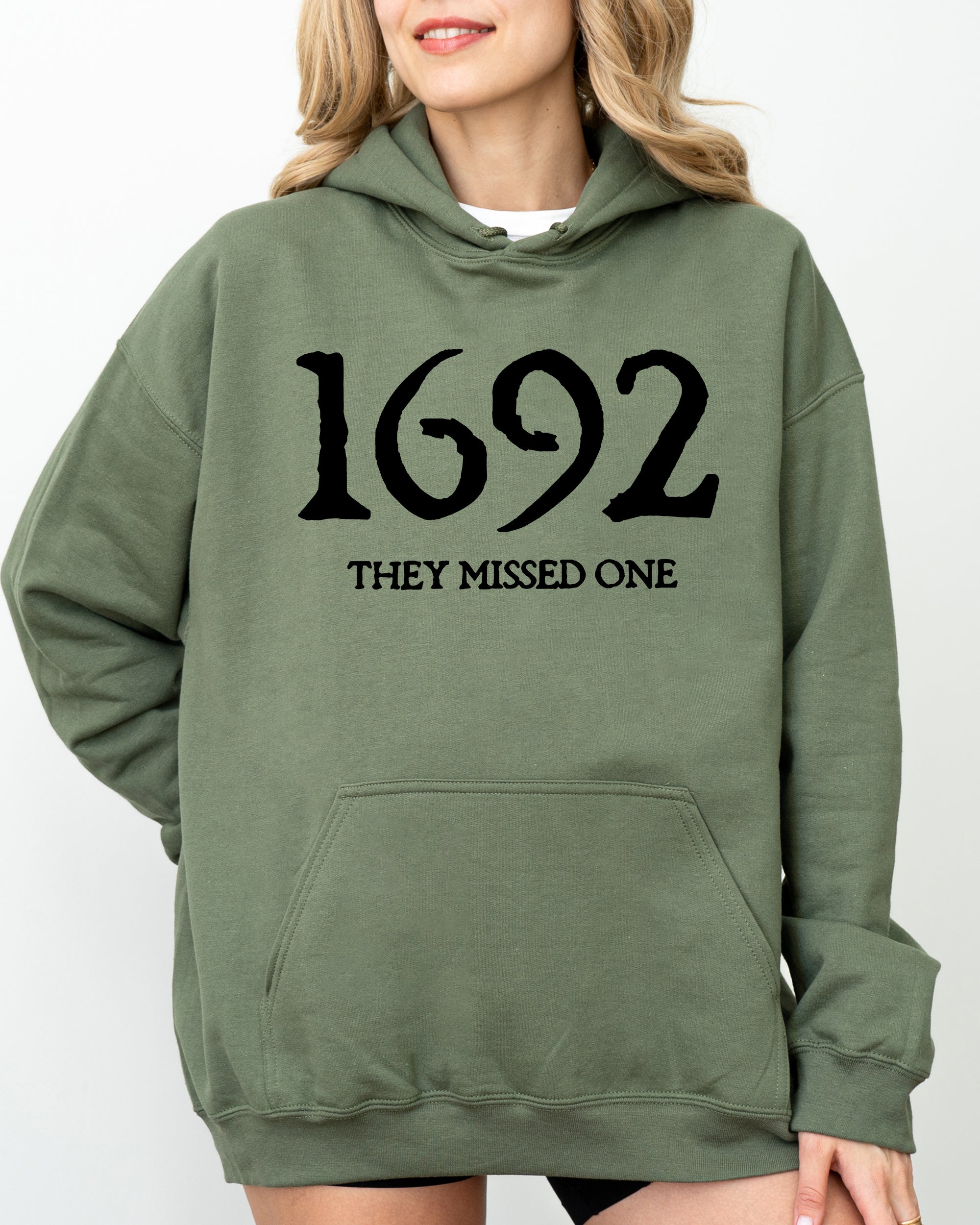 1692, They Missed One, Skeleton, Ghost, Witch, Skull, Spooky, Aesthetic, Meme, Halloween, Costume, Hoodie, Hooded Sweatshirt