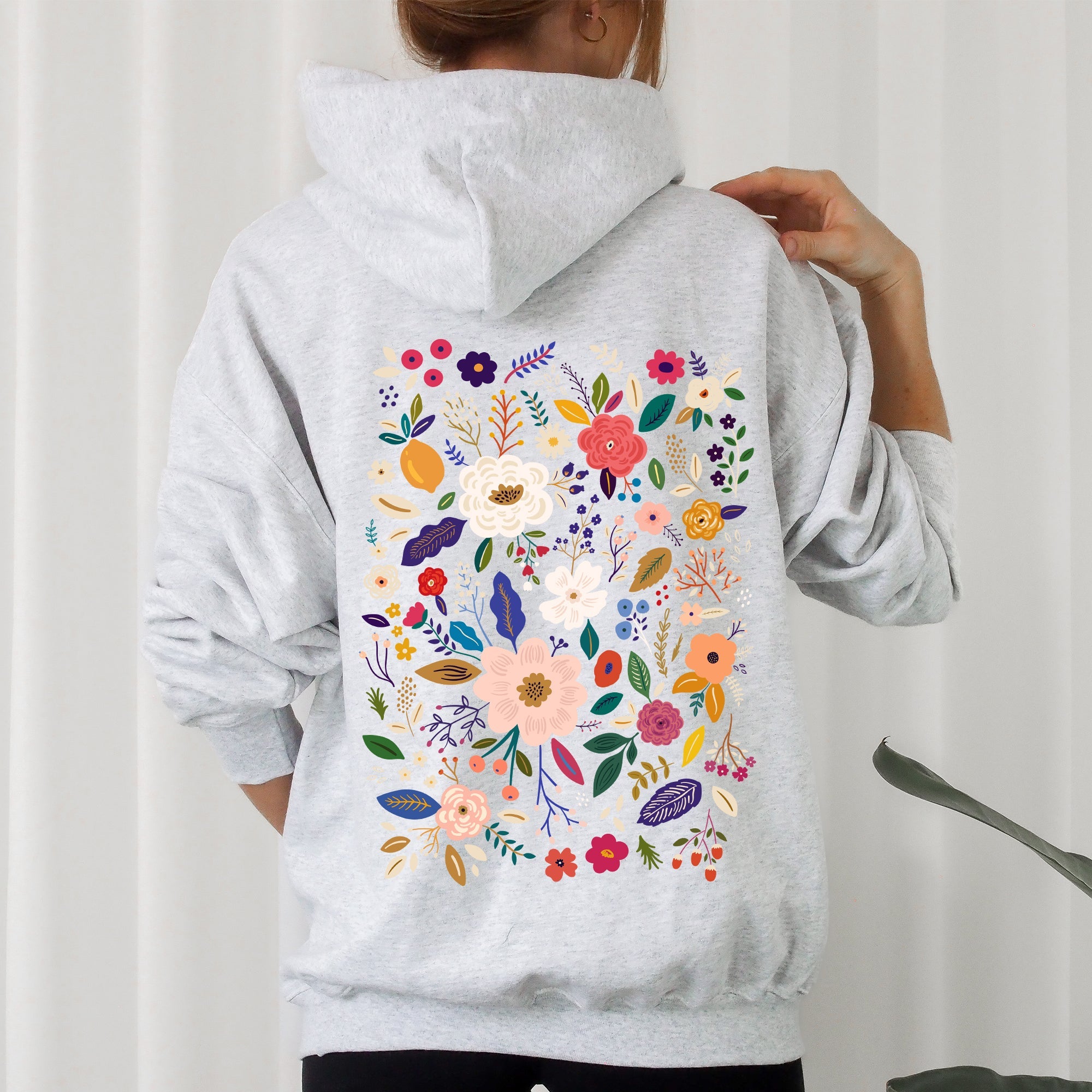 Bloom Brilliance Color-Infused Floral Print Hoodie
