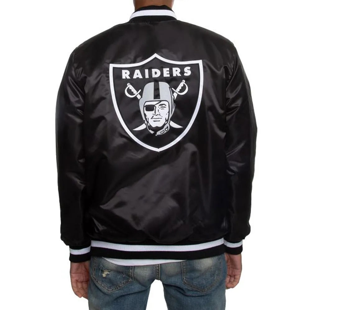 Oakland Raiders Satin Black and White Jacket USA Jackets