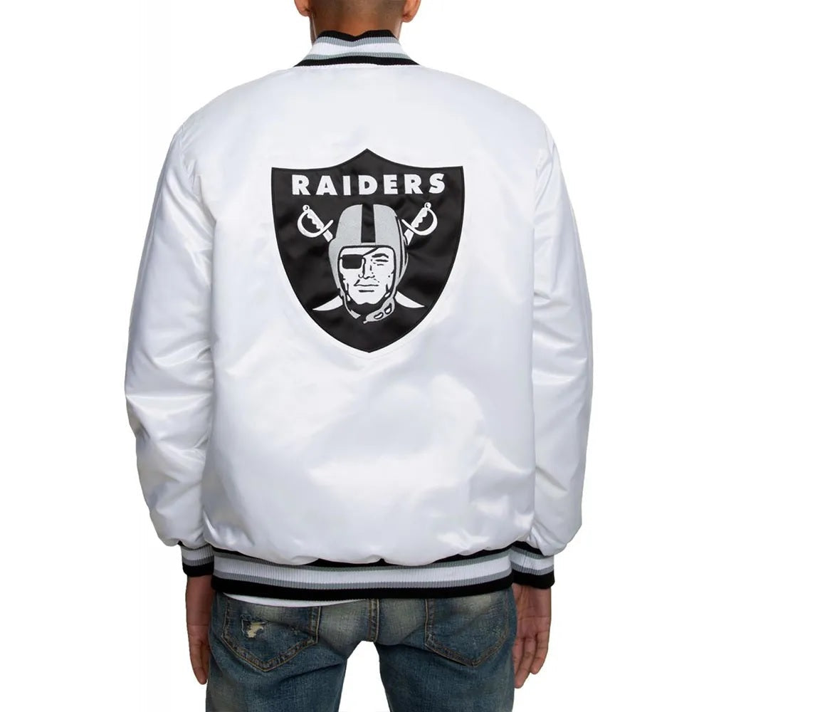 Oakland Raiders Satin Black and White Jacket USA Jackets