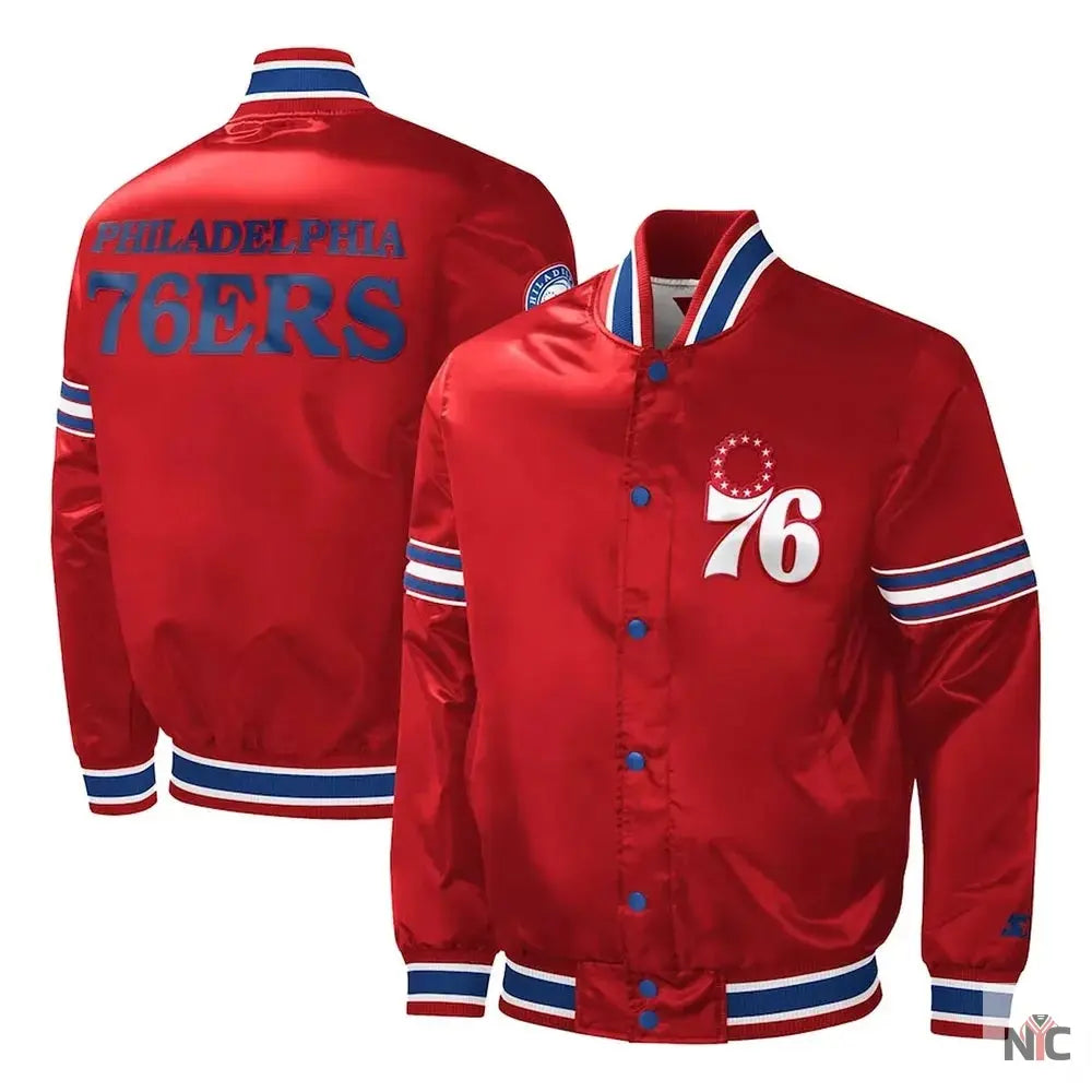 Philadelphia 76ers Sixers Satin Full-Snap Jacket Clanton Jacket