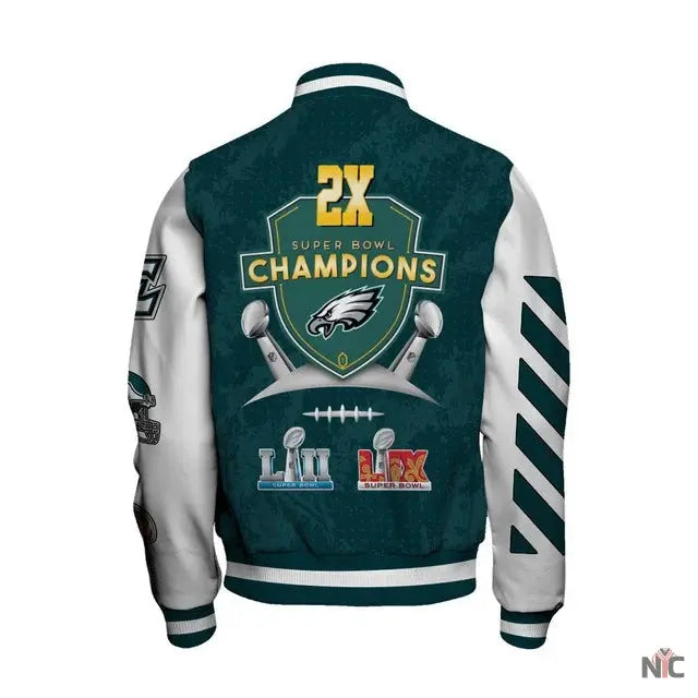Philadelphia Eagles 2X Super Bowl LIX Champions Winning Spirit Varsity Jacket Clanton Jacket