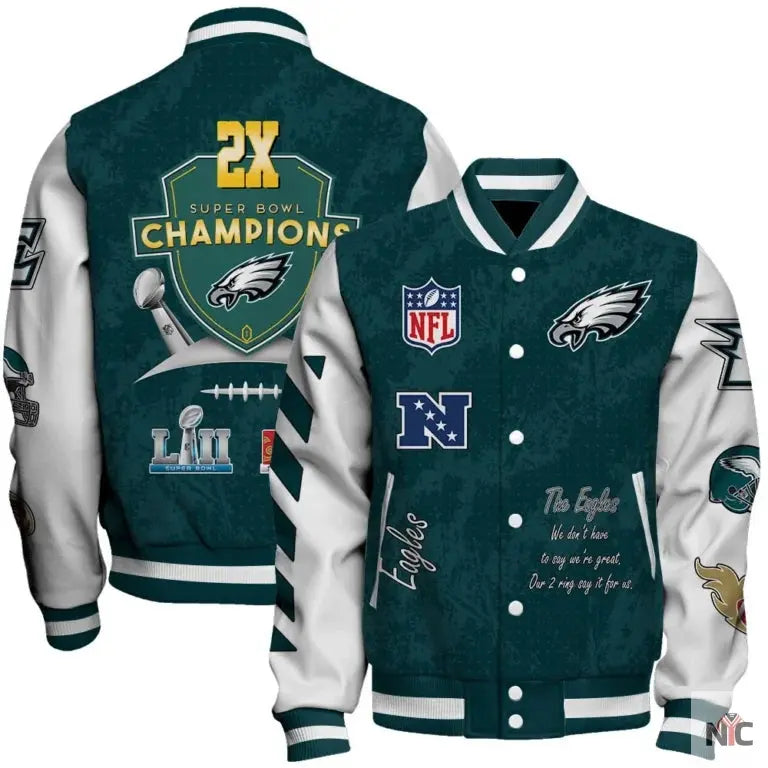 Philadelphia Eagles 2X Super Bowl LIX Champions Winning Spirit Varsity Jacket Clanton Jacket