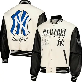 Pleasures White New York Yankees Full-snap Varsity Jacket