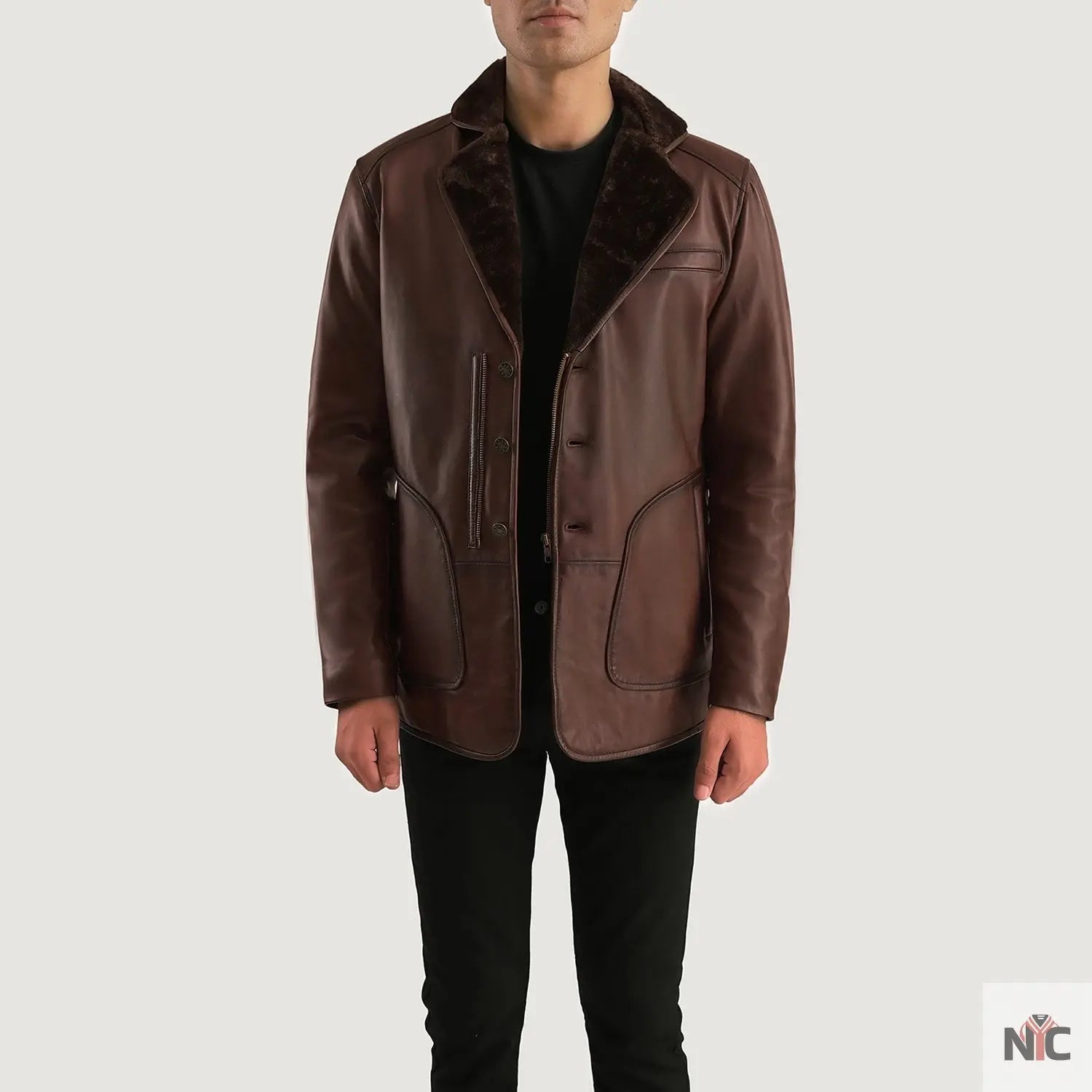 Rocky Brown Fur Leather Coat Shopotiny