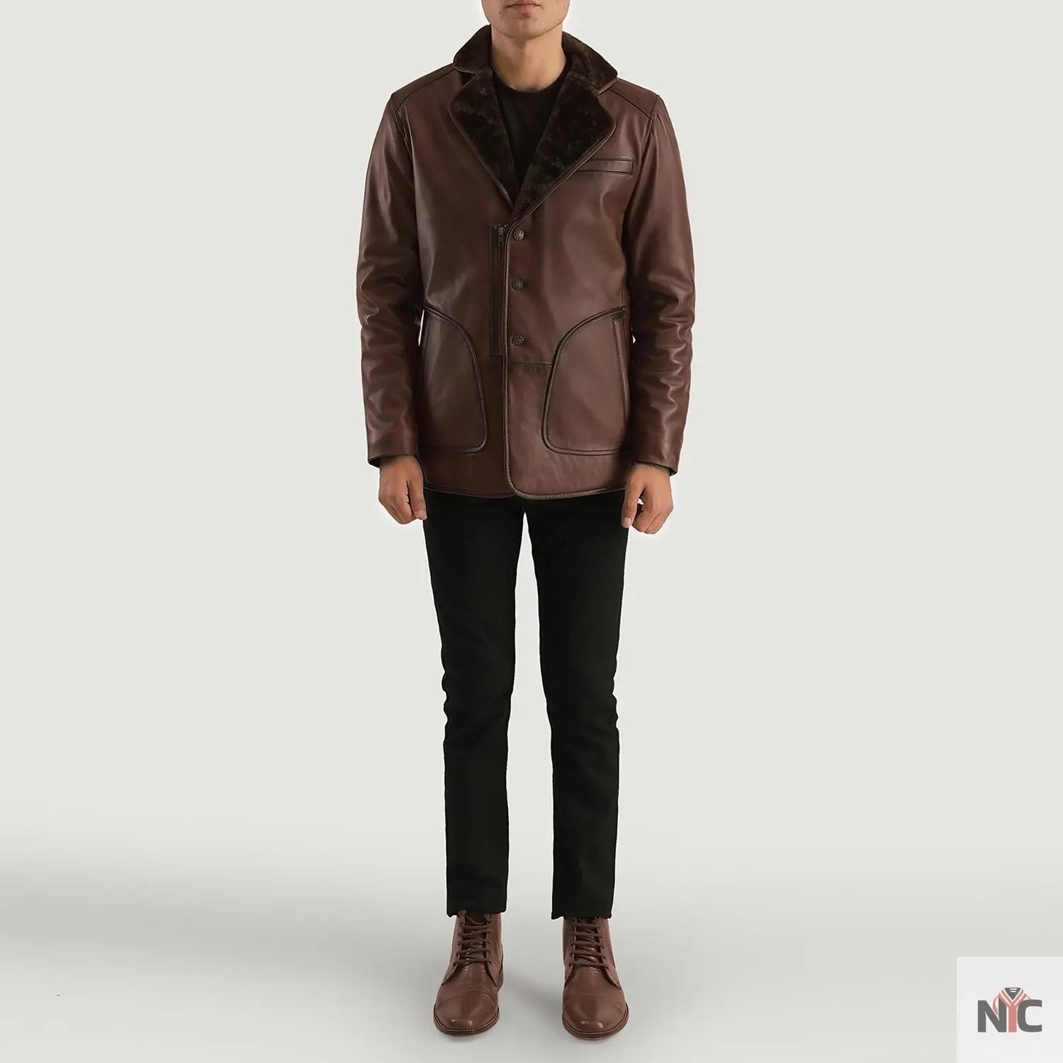 Rocky Brown Fur Leather Coat Clanton Jacket