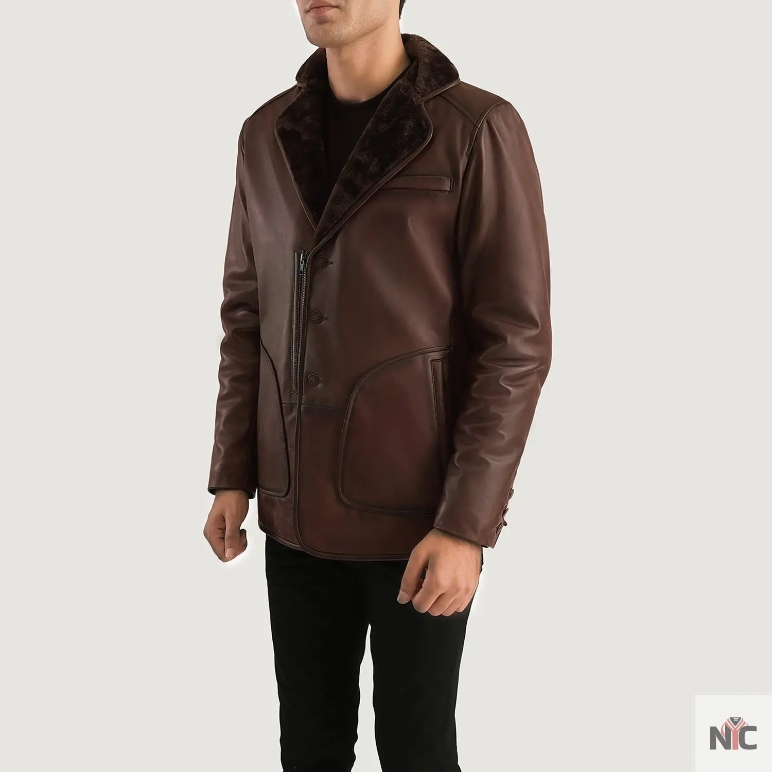 Rocky Brown Fur Leather Coat Shopotiny