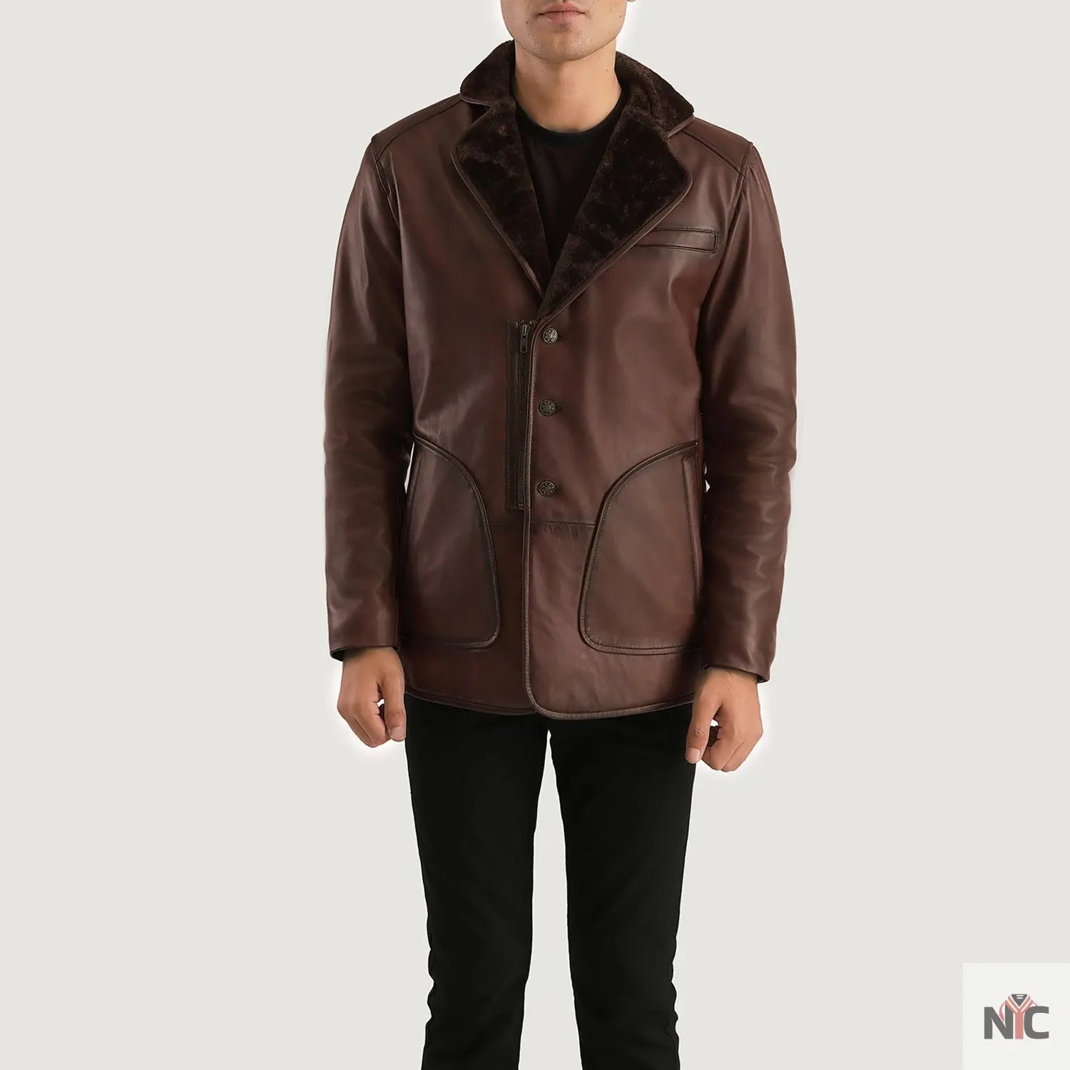 Rocky Brown Fur Leather Coat Shopotiny