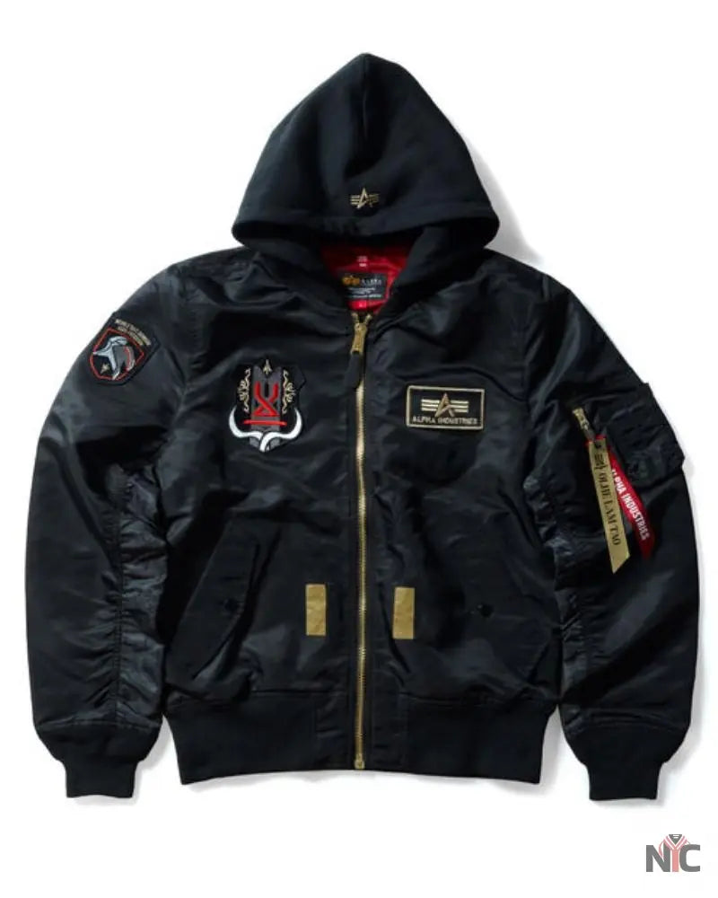 STRICT-G x ALPHA Mobile Suit Gundam SEED FREEDOM Black MA-1 Jacket Clanton Jacket