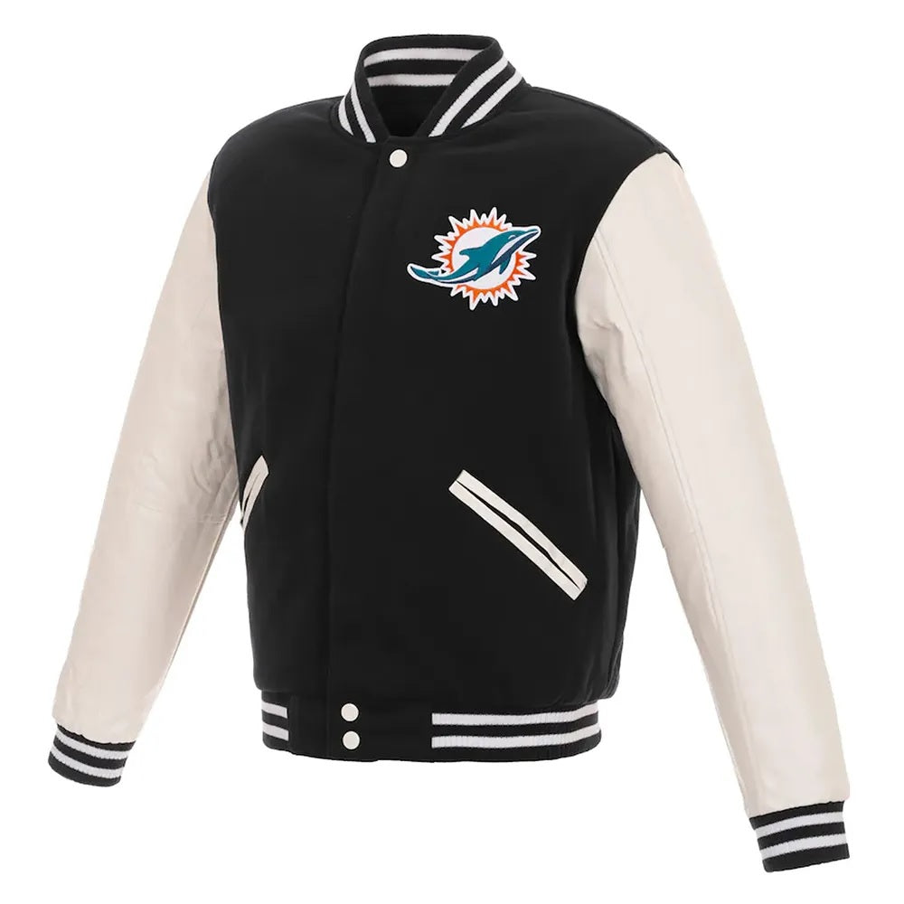 Miami Dolphins Varsity Black and White Jacket USA Jackets