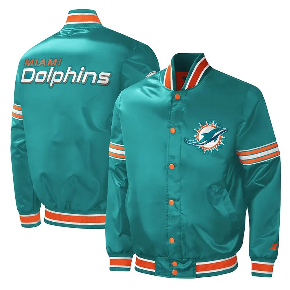 Midfield Miami Dolphins Aqua Varsity Satin Jacket USA Jackets