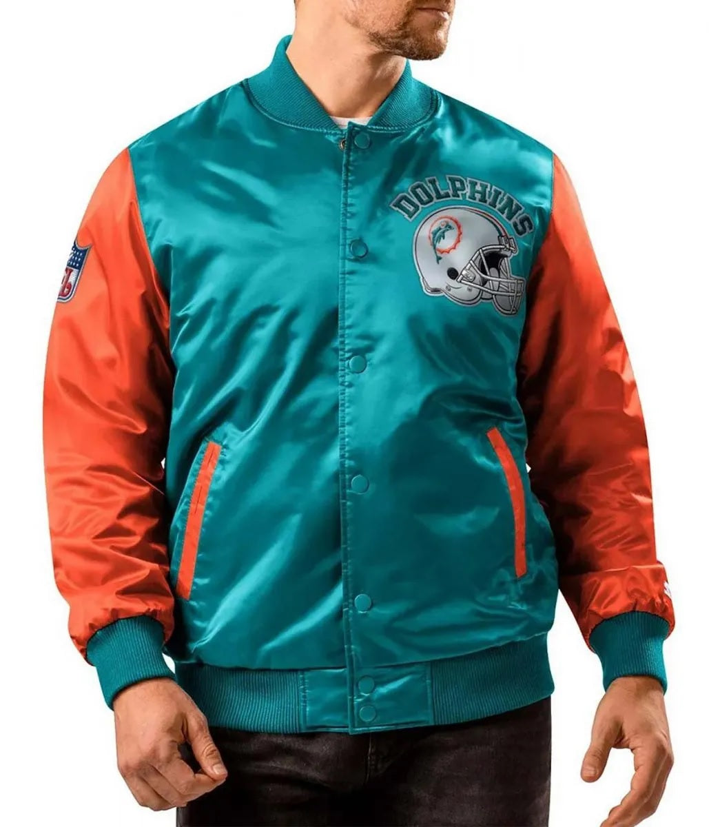 Miami Dolphins Locker Room Throwback Aqua Satin Jacket USA Jackets