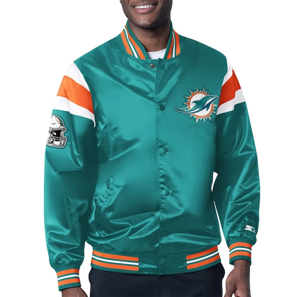 Miami Dolphins Midweight Aqua Satin Jacket USA Jackets