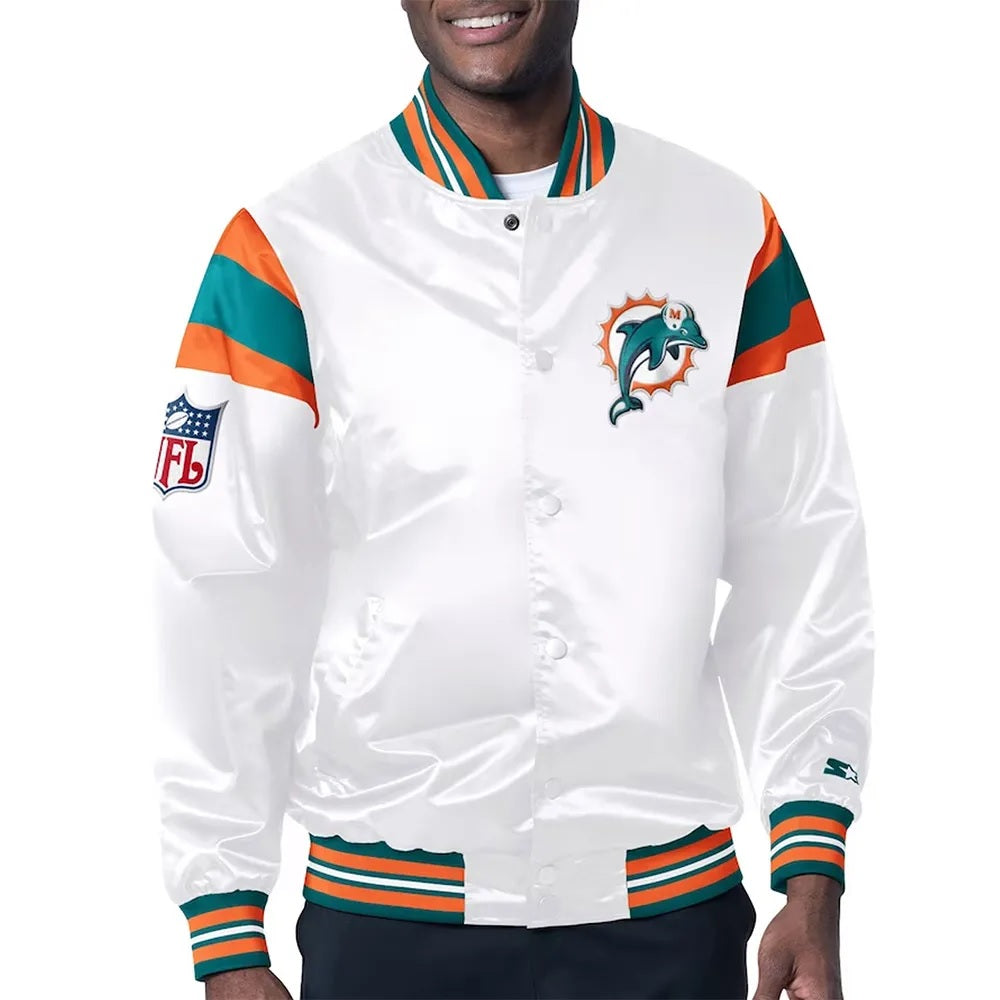Miami Dolphins Midweight White Satin Jacket USA Jackets