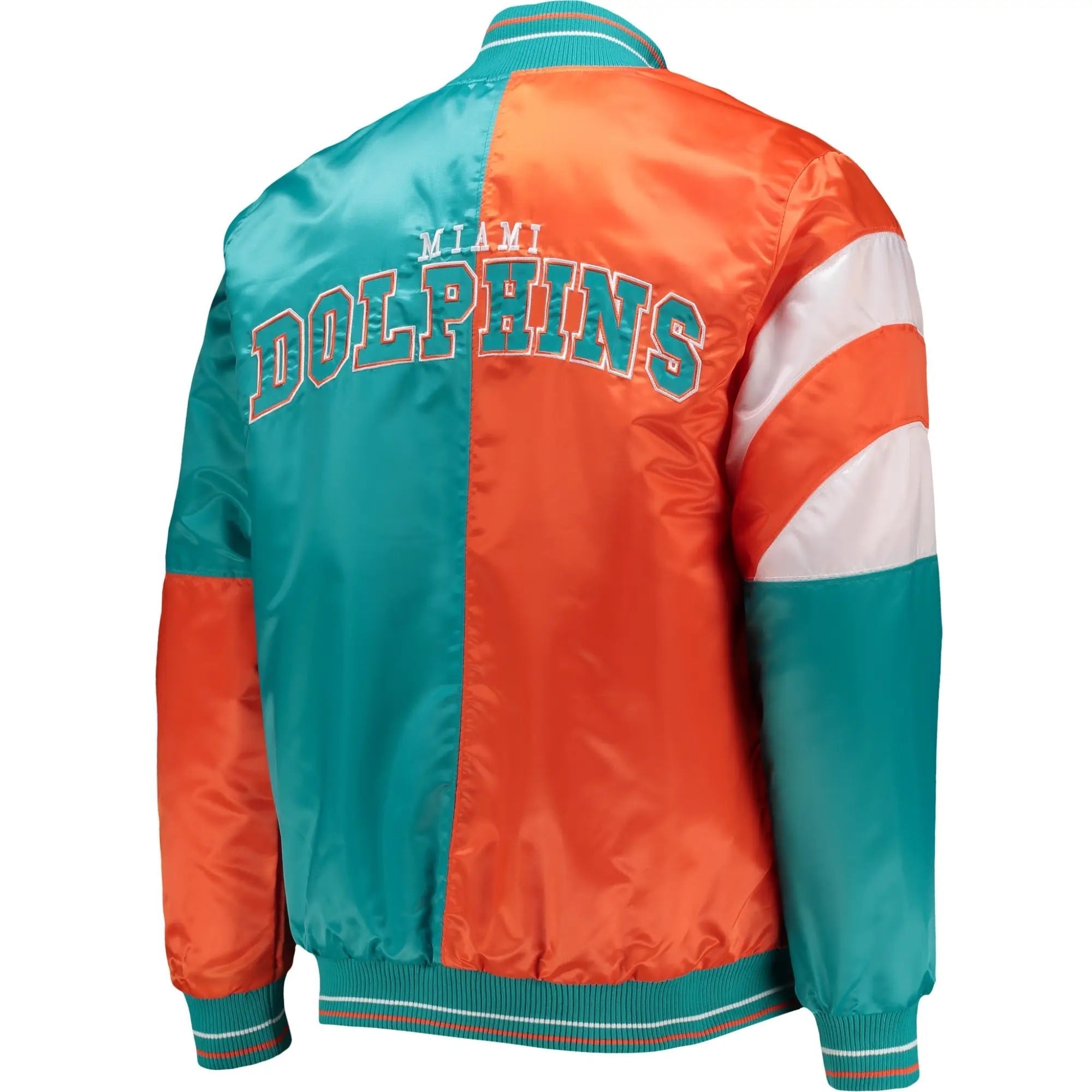 Miami Dolphins Satin Varsity Jacket Aqua and Orange USA Jackets