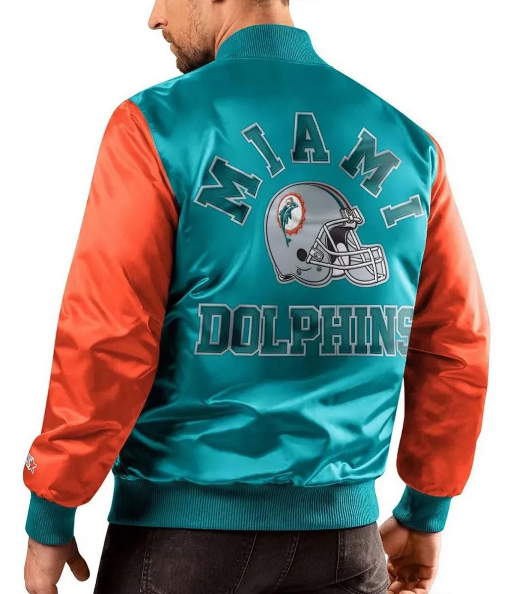 Miami Dolphins Locker Room Throwback Aqua Satin Jacket USA Jackets
