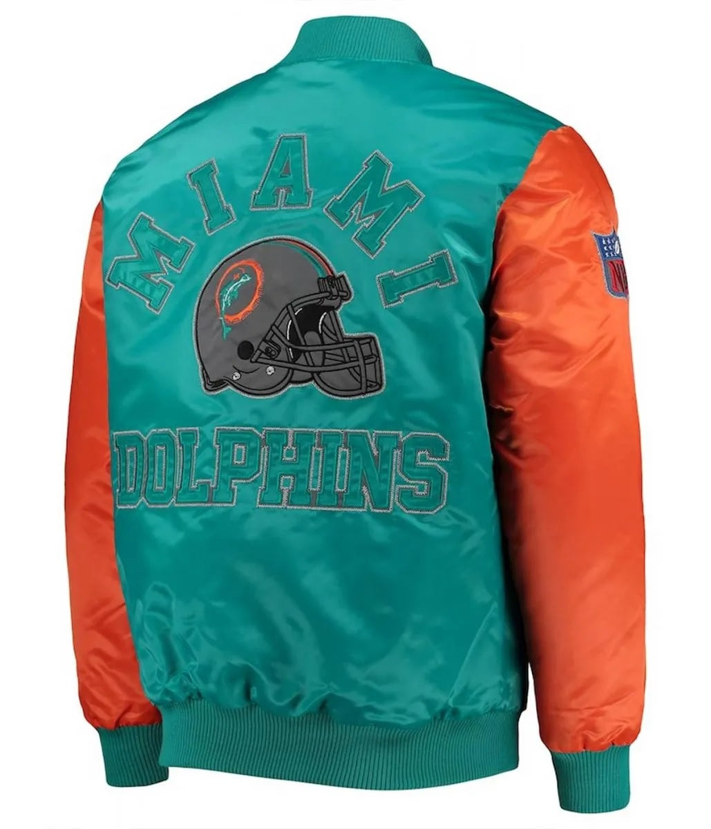 Miami Dolphins Locker Room Throwback Aqua Satin Jacket USA Jackets