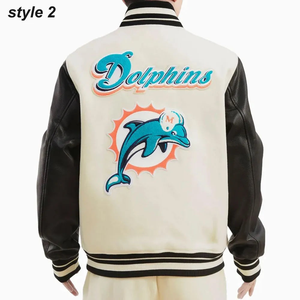 Cream Miami Dolphins Retro Classic Varsity Jacket USA Jackets
