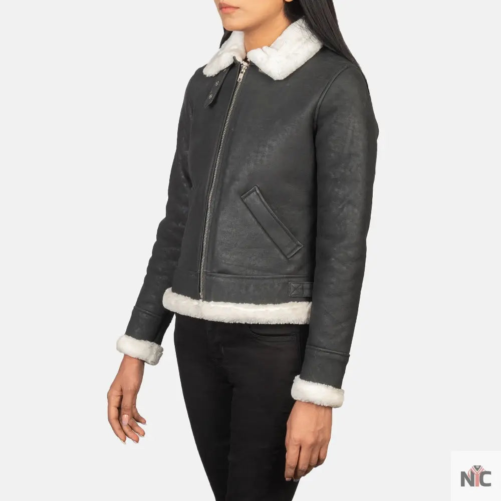 Sherilyn B-3 Black & White Leather Bomber Jacket Shopotiny
