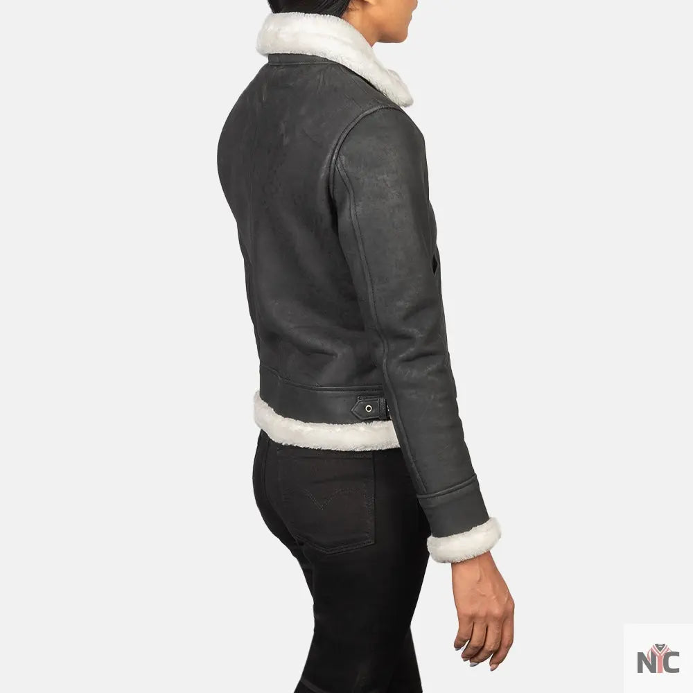 Sherilyn B-3 Black & White Leather Bomber Jacket Shopotiny