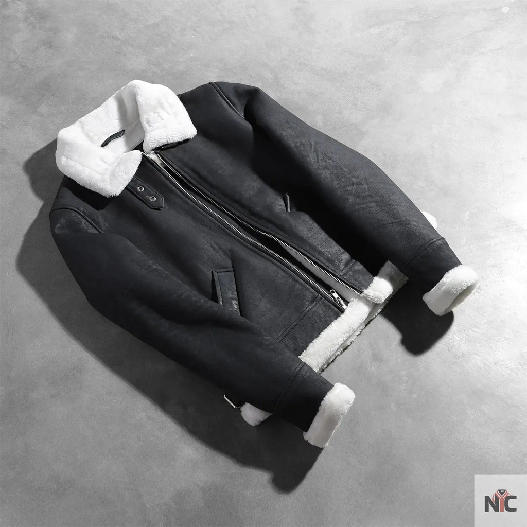 Sherilyn B-3 Black & White Leather Bomber Jacket Clanton Jacket