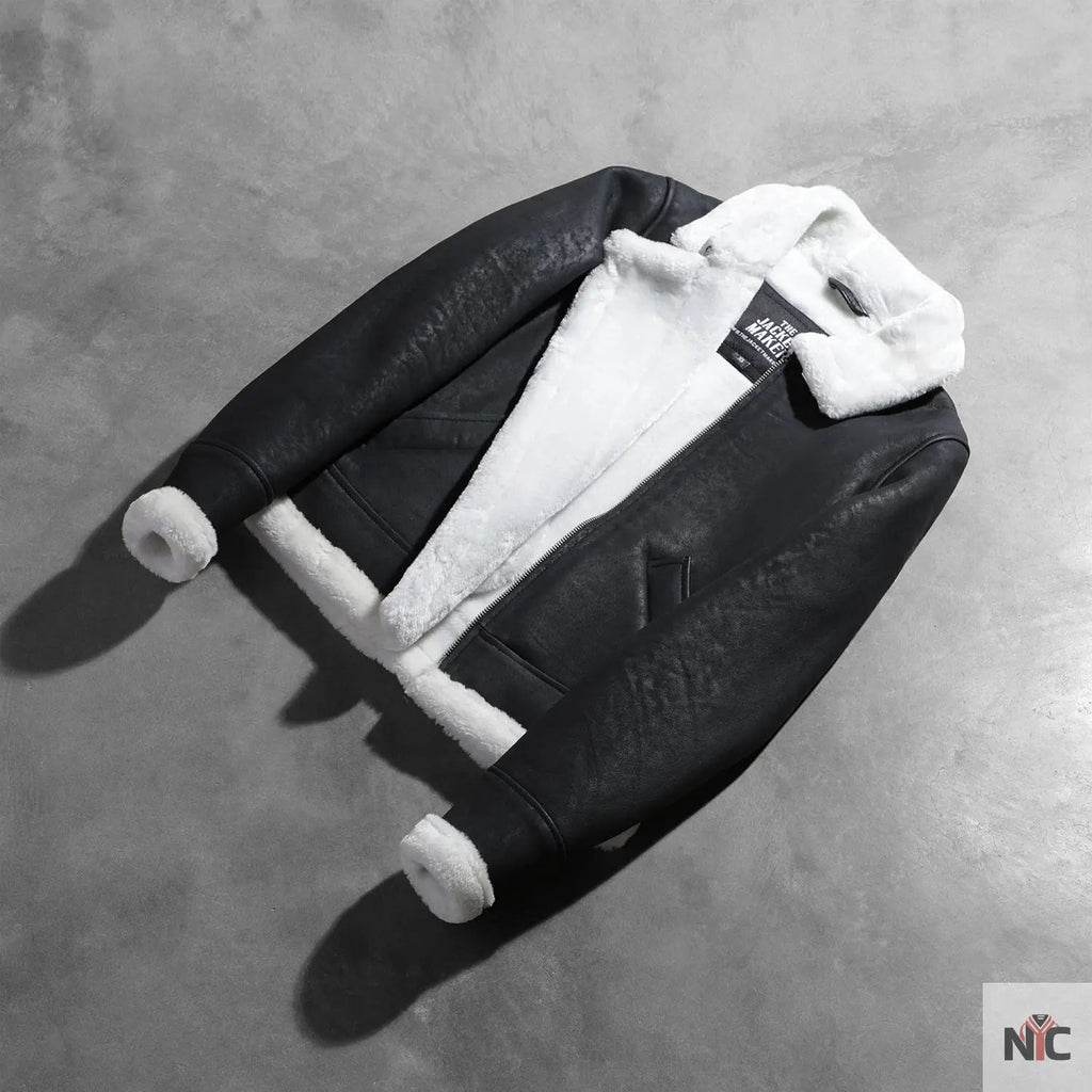 Sherilyn B-3 Black & White Leather Bomber Jacket Clanton Jacket